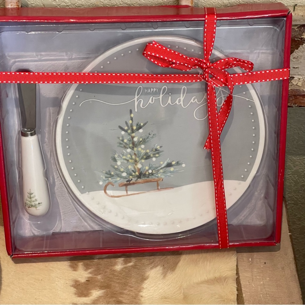 Holiday gift set Cheese plate & knife